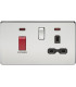 Screwless 45A DP switch and 13A switched socket with neon - polished chrome with black insert