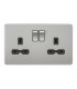 Screwless 13A 2G DP switched socket - brushed chrome with black insert