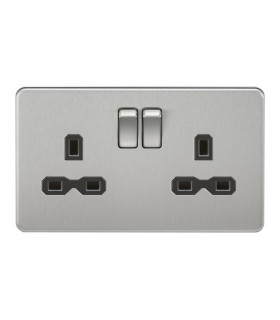 Screwless 13A 2G DP switched socket - brushed chrome with black insert