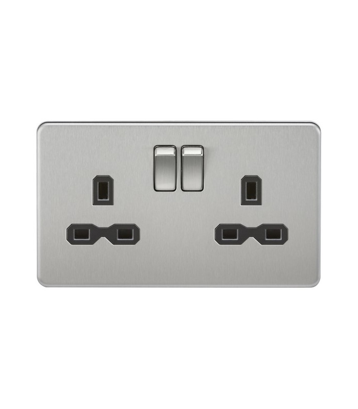 Screwless 13A 2G DP switched socket - brushed chrome with black insert