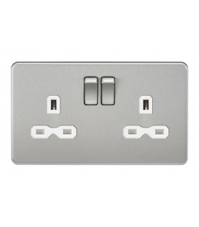 Screwless 13A 2G DP switched socket - brushed chrome with white insert