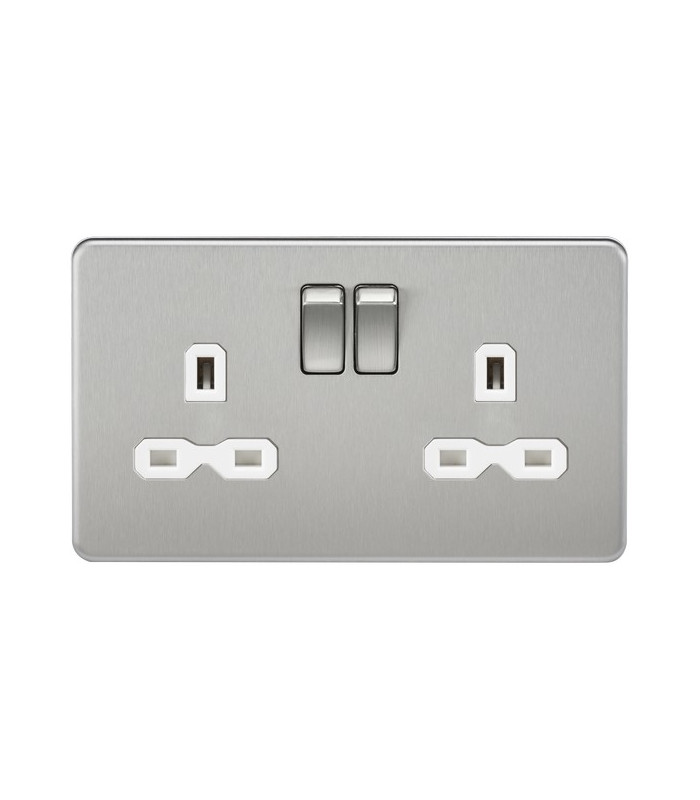 Screwless 13A 2G DP switched socket - brushed chrome with white insert