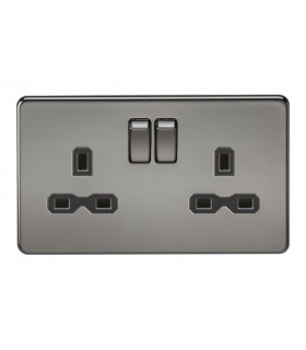 Screwless 13A 2G DP switched socket - black nickel with black insert