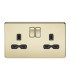 Screwless 13A 2G DP switched socket - polished brass with black insert