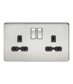 Screwless 13A 2G DP switched socket - polished chrome with black insert
