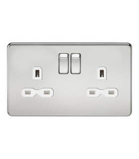 Screwless 13A 2G DP switched socket - polished chrome with white insert