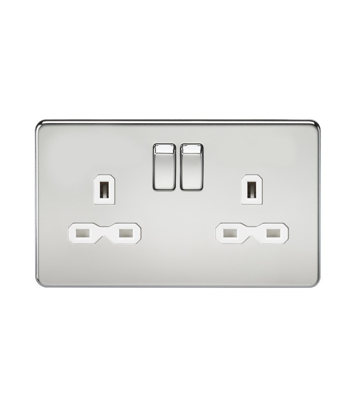 Screwless 13A 2G DP switched socket - polished chrome with white insert