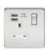Screwless 13A 1G switched socket with dual USB charger (2.1A) - polished chrome with white insert
