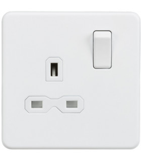 Screwless 13A 1G DP switched socket - Matt white with white insert