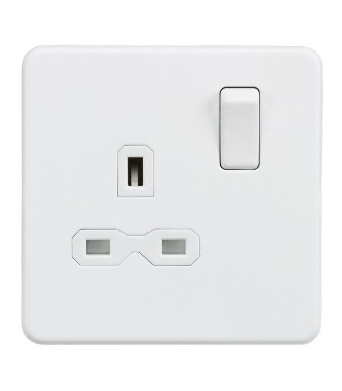 Screwless 13A 1G DP switched socket - Matt white with white insert