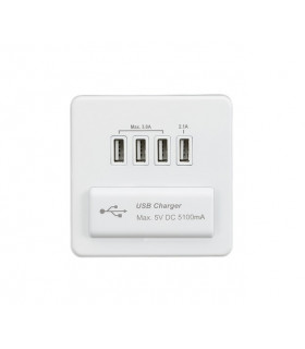 Screwless Quad USB Charger Outlet (5.1A) - Matt White with White Insert