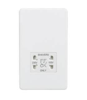 Screwless 115/230V Dual Voltage Shaver Socket - Matt White