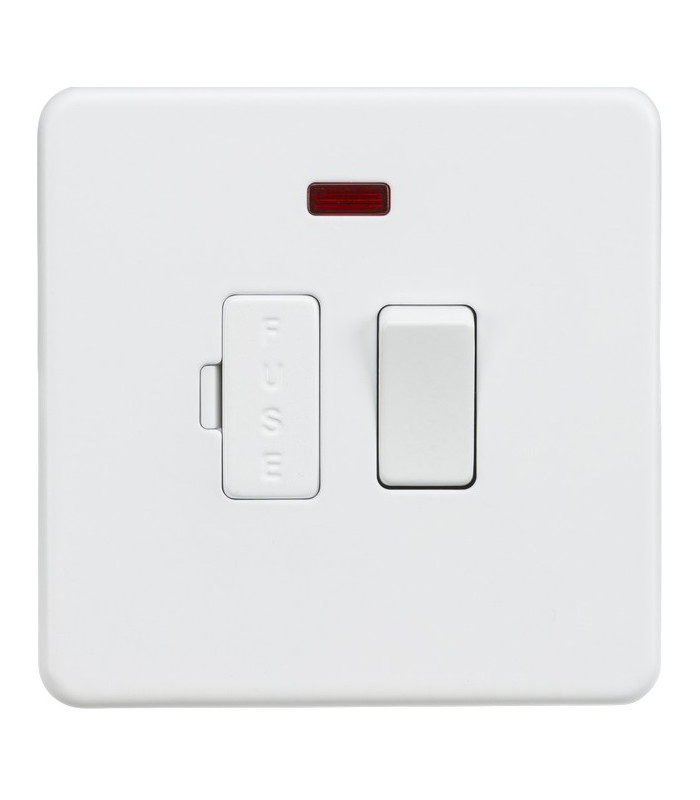 Screwless 13A Switched Fused Spur Unit with Neon - Matt White