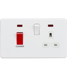 Screwless 45A DP switch and 13A switched socket with neons - matt white