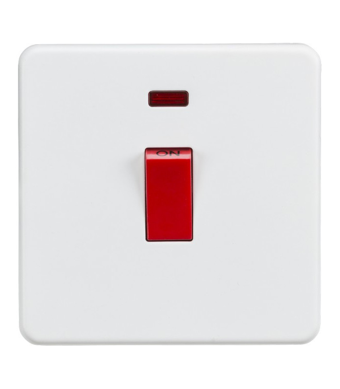 Screwless 45A 1G DP Switch with Neon - Matt White