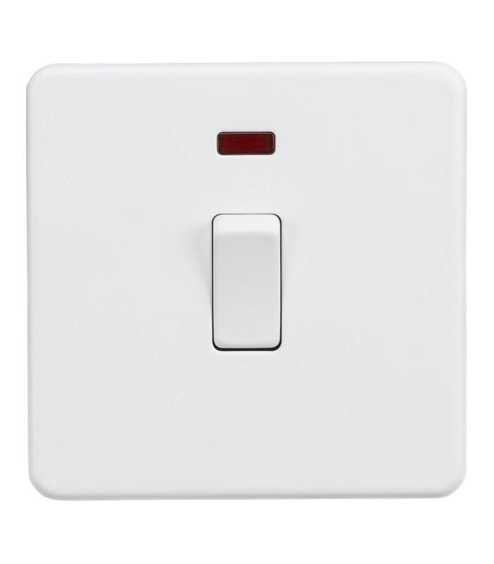 Screwless 20A 1G DP Switch with Neon - Matt White