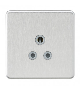 Screwless 5A Unswitched Round Socket - Brushed Chrome with Grey Insert