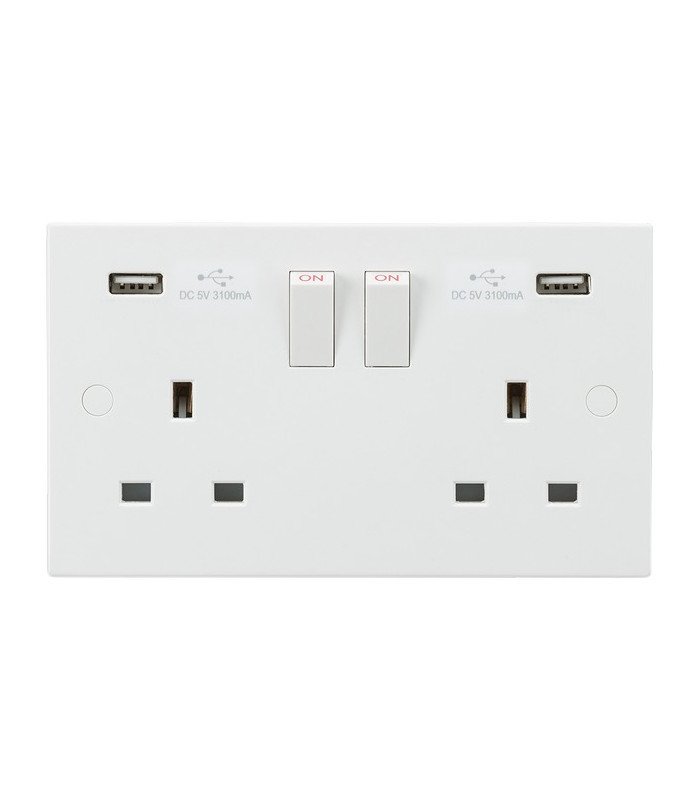 13A 2G Switched Socket with Dual USB Charger 5V DC 3.1A