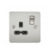 Flat plate 13A 1G DP switched socket - brushed chrome with black insert