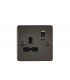 Flat plate 13A 1G DP switched socket - gunmetal with black insert
