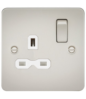 Flat plate 13A 1G DP switched socket - pearl with white insert
