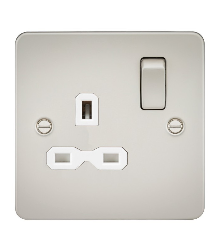 Flat plate 13A 1G DP switched socket - pearl with white insert