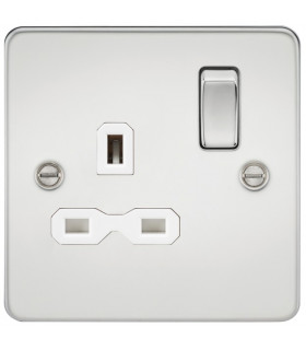 Flat plate 13A 1G DP switched socket - polished chrome with white insert
