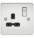 Flat plate 13A 1G DP switched socket - polished chrome with black insert