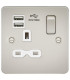 Flat plate 13A 1G switched socket with dual USB charger (2.1A) - pearl with white insert