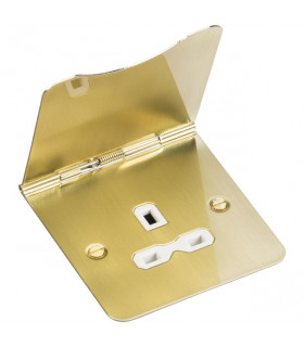 13A 1G unswitched floor socket - brushed brass with white insert
