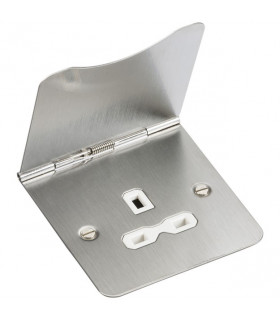 13A 1G unswitched floor socket - brushed chrome with white insert