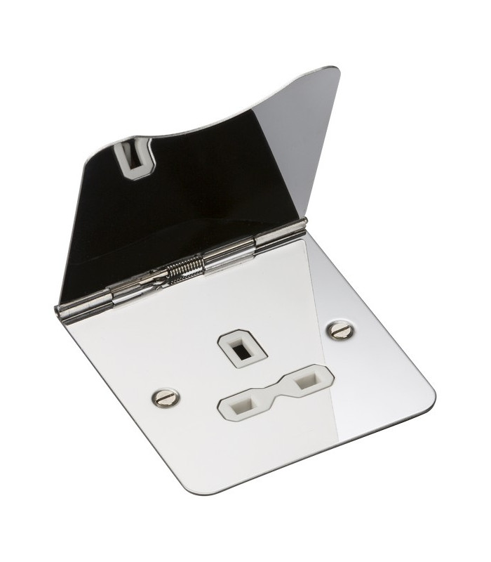 13A 1G unswitched floor socket - polished chrome with white insert