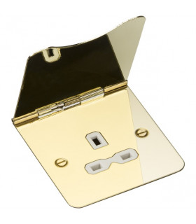13A 1G unswitched floor socket - polished brass with white insert