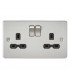 Flat plate 13A 2G DP switched socket - brushed chrome with black insert