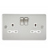 Flat plate 13A 2G DP switched socket - brushed chrome with white insert