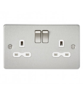 Flat plate 13A 2G DP switched socket - brushed chrome with white insert
