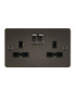 Flat plate 13A 2G DP switched socket - gunmetal with black insert