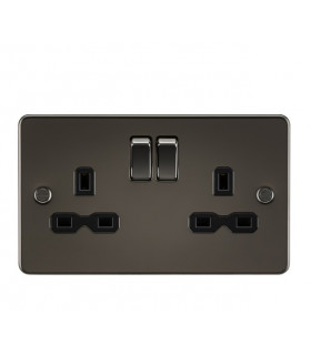 Flat plate 13A 2G DP switched socket - gunmetal with black insert