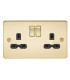 Flat plate 13A 2G DP switched socket - polished brass with black insert
