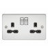 Flat plate 13A 2G DP switched socket - polished chrome with black insert
