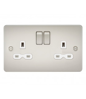 Flat plate 13A 2G DP switched socket - pearl with white insert
