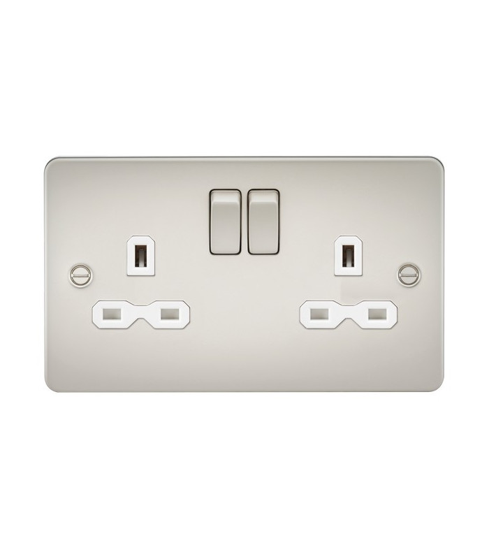 Flat plate 13A 2G DP switched socket - pearl with white insert