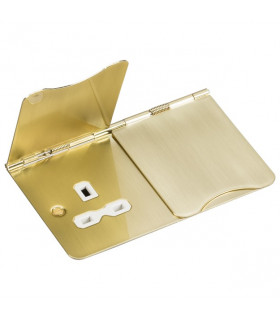 13A 2G unswitched floor socket - brushed brass with white insert