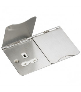 13A 2G unswitched floor socket - brushed chrome with white insert