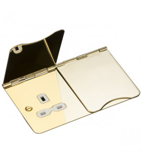 13A 2G unswitched floor socket - polished brass with white insert