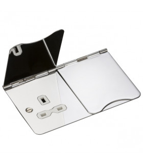 13A 2G unswitched floor socket - polished chrome with white insert