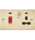 Flat plate 45A DP switch and 13A switched socket with neon - brushed brass with black insert