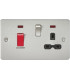 Flat plate 45A DP switch and 13A switched socket with neon - brushed chrome with black insert