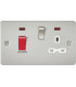 Flat plate 45A DP switch and 13A switched socket with neon - brushed chrome with white insert