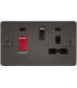 Flat plate 45A DP switch and 13A switched socket with neon - gunmetal with black insert